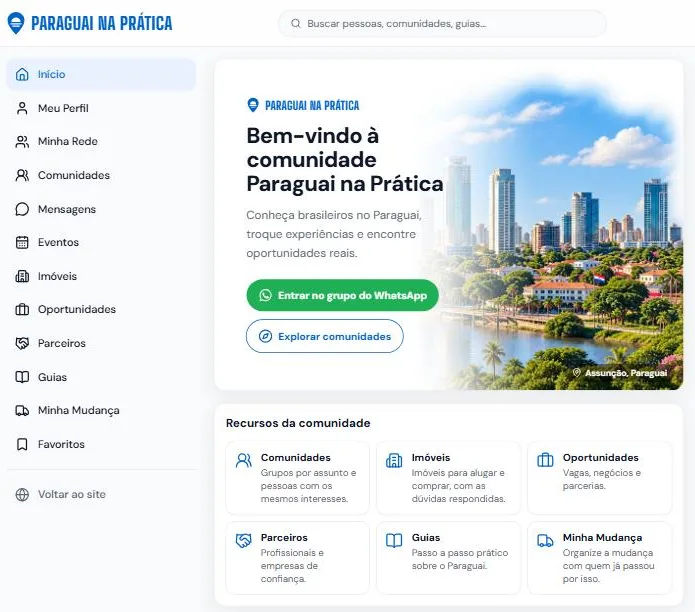 Tela inicial da comunidade Paraguai na Prática